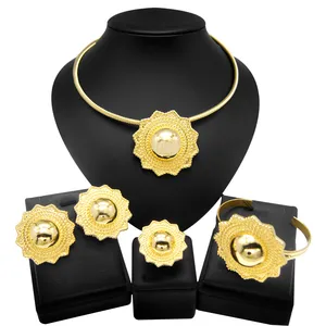 Zhuerrui Ethiopia Italian Gold Design Jewelry Sets Hat Shape Chain Collar Jewelry Set Woman Wedding Party Bridal Jewelry H00295