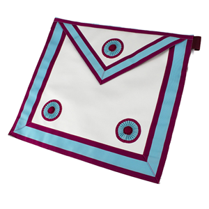 Delantal Masónico Bordado de Alta Calidad con Pin de Seguridad - Rito Francés Maestro Masón, Tela Moiré Azul Cielo, Tres Rosetas - Product Image 1