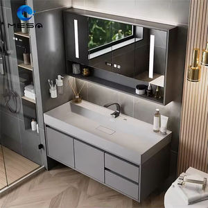 Mueble de Baño Flotante de Lujo con Espejo y Lavabo Montado en la Pared, Color Gris, con Cajones - Product Image 3