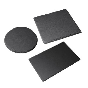 Tabla de Queso Redonda de Pizarra Negra Ecológica al por Mayor, Bandeja de Servir de Piedra Natural, Plato para Grabar, Tabla de Queso Redonda para Cenar - Product Image 1