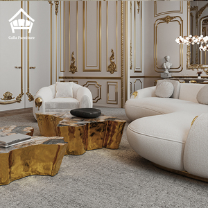 Modern Luxury <strong>Gold</strong> Brass Curved Velvet Sectional Boucle <strong>Sofa</strong> with Chairs and Round Coffee Table for Villa Living Room Furniture - Product Image 4