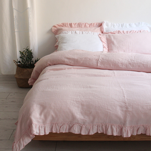 <span class=keywords><strong>King</strong></span> <span class=keywords><strong>Size</strong></span> Luxury <span class=keywords><strong>Comforter</strong></span> Mềm Tự Nhiên Rửa Sạch 100% Lanh Pháp Linen Vải Ruffles Bộ Đồ Giường - Product Image 4