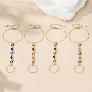 Bracelet chaîne et maillons en alliage de zinc PFT, style mitaine, motif floral et feuille, tendance, pour <span class=keywords><strong>femme</strong></span>, avec bracelet parfait – Meilleure vente - Product Image 4