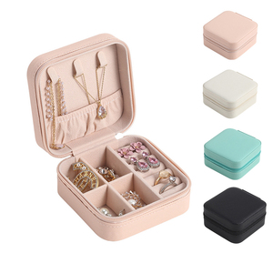 OMT Wholesale Mini Small Pink PU Leather Ring Necklace Earring Packing Travel Portable Jewelry Packaging Organizer Box With Zip