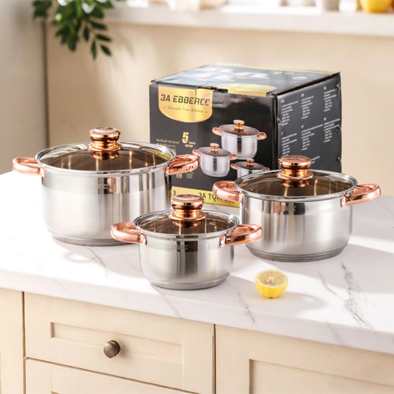Style B/Gold Rose Color Handle-3pcs cookware set