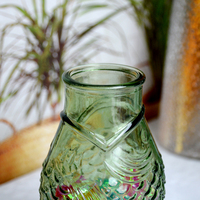 Pot de rangement vintage en verre borosilicate vert en forme de poisson avec couvercle en bois de bambou - Décoration écologique pour la maison pour bonbons/boissons 0,5-1L