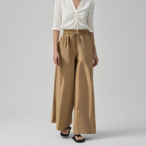 2025 été nouvelles femmes taille haute ample décontracté confortable poche coton <span class=keywords><strong>lin</strong></span> jambe large jupe décontractée <span class=keywords><strong>pantalon</strong></span> - Product Image 5