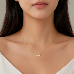Collier barre en perles et zircons en acier inoxydable plaqué or 14 carats sous vide, variantes or et argent - Product Image 5
