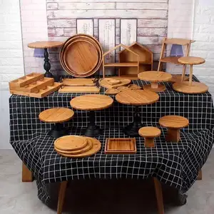 2021 wooden factory Acacia wood wedding birthday dessert table decoration wooden cake tray dessert tray