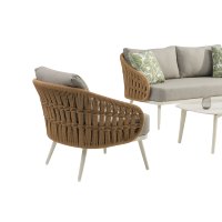 Ensemble de canapés modulaires d'extérieur en rotin PE courbé de luxe moderne avec table basse en osier, écologique et durable, pour cour et appartement