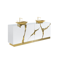 Salle de bain moderne de luxe - Argent avec cadre en acier inoxydable doré, nouveau design portugais, double vasque Bocadolobo Lapiaz