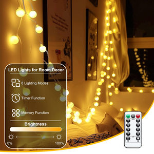 <span class=keywords><strong>Guirlande</strong></span> <span class=keywords><strong>lumineuse</strong></span> à boules LED YN pour décorations de Noël intérieures/extérieures, 5 m, 50 LED, 8 modes, alimentation USB, blanc chaud - Product Image 4