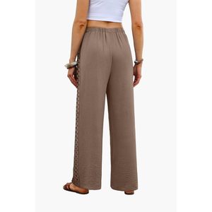 Wide Leg Pants For Women <b>Linen</b> Cotton Elastic Waist High Waisted Palazzo <b>Trousers</b> With Lace Detail Summer Beach Outfits - Product Image 5