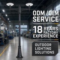 Lampu Taman Tenaga Surya Dua Kepala, Lampu LED Bulat Tahan Air untuk Penerangan Jalan, Halaman, dan Komunitas Hunian