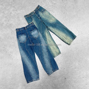 Ensemble de vêtements pour hommes personnalisés, style streetwear, ensemble en denim bleu, veste en jean et pantalon baggy, ensemble en denim délavé au soleil - Product Image 3