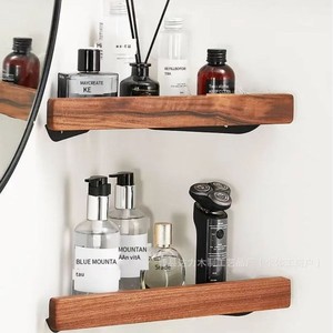 Walnut Wood <b>Bathroom</b> Shelf Wall Mounted Durable Rectangular Custom Size Toilet <b>Accessory</b> - Product Image 1