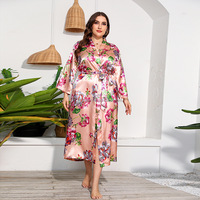 Robes de nuit en satin 100% polyester pour femmes grandes tailles, col en V, fermeture à cordon, imprimé floral, douces, respirantes, séchage rapide, printemps