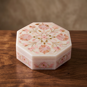 Custom Packaging Export Quality Marble Florals Engraved Modern Jewellery <b>Box</b> Multi-Color Mother Pearl Work Luxury Jewellery - Product Image 3