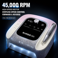 Perceuse à ongles sans balais 45000 tr/min avec contrôle de vitesse progressif, marche avant/arrière, OEM ODM, logo personnalisé, CE RoHS FCC, équipement de salon