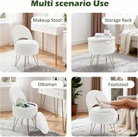 Tabouret de maquillage Hanyee Vanity Ottoman pliable avec dossier et rangement, pieds coniques en métal doré