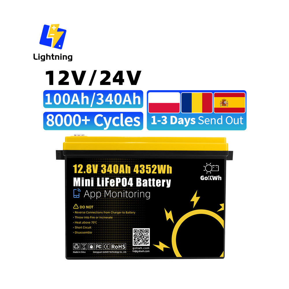 Grade A GoKWh Lithium Ion <strong>Batteries</strong> <strong>12V</strong> 24V <strong>100Ah</strong> 200Ah 12.8V 340Ah 314Ah <strong>Lifepo4</strong> Solar <strong>Battery</strong> for Energy Storage Home Boat RV