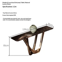 Table console d'entrée moderne et minimaliste en marbre naturel, couleur or, design italien haut de gamme, pour salon, hôtel, hall.