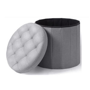 PUF de almacenamiento redondo plegable, taburete otomano de tela de poliéster con botones, superventas - Product Image 2