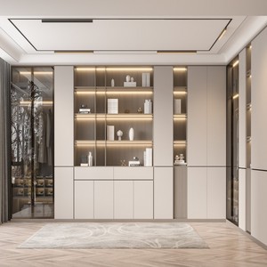 BALOM Armoire moderne de luxe personnalisée avec façade en verre, portes coulissantes, îlot de présentation de bijoux, éclairage LED, mobilier de maison - Product Image 3