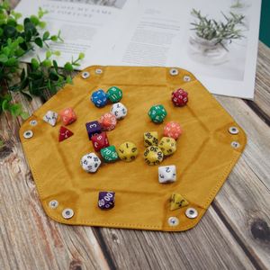 Hexagonal Foldable Faux Leather Velvet Lining Tabletop Game Dice Holder Multi-Use Jewelry Coin <b>Storage</b> <b>Tray</b> - Product Image 3