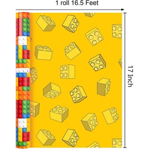 Papier d'emballage en forme de blocs de construction, 17 pouces x 16,5 pieds, design de briques colorées, pour cadeaux, artisanat, anniversaire, Noël - Product Image 4