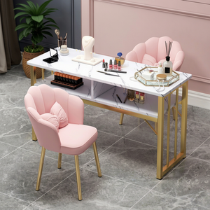 Simple and trendy nail salon set of tables and chairs - Luxury nail table for two-person manicure with drawers - Product Image 1