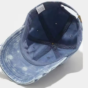 Wholesale Blank Worn Out Washed Style 6 Panels Baseball Cap Distressed Faded Denim Dad <b>Hat</b> Jean Blue Trucker <b>Hat</b> - Product Image 2