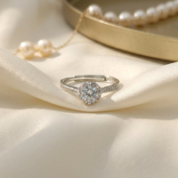 Bague de fiançailles et de mariage tendance en argent sterling 925 avec halo de cercles concentriques incrusté de zircon bleu et sertissage pavé