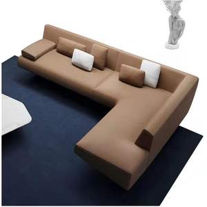 Set di divani moderni di lusso in pelle importata a forma di L Set di divani in stile italiano - Product Image 4