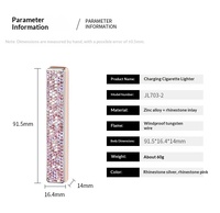 Briquet rechargeable décoré de strass - Briquet électrique fin à fil de tungstène, briquet diamanté pour femmes et cadeaux