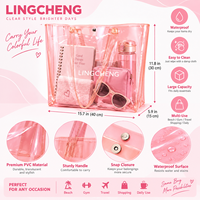 Sac fourre-tout en PVC transparent rose imperméable et durable, idéal pour la plage, les courses et l'emballage cadeau – Vente en gros sur mesure