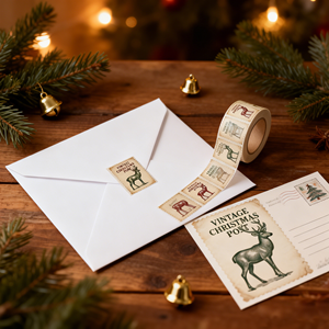 Autocollants postaux de Noël vintage, étiquettes en papier perforées avec motif renne pour enveloppes de fêtes et emballages cadeaux - Product Image 4