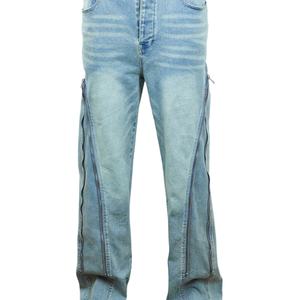 Pantalones Vaqueros de Pierna Ancha con Doble Cremallera Estilo Y2K para Hombre 2025 - Pantalones de Mezclilla Desgastados con Lavado Claro - Product Image 6