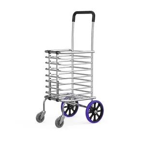 Folding Shopping Cart with Wheels 360 Degree Rolling Swivel Grocery Cart Compact Utility Cart for Groceries,88lb Capacity