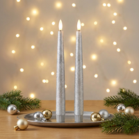 Lot de 2 bougies LED coniques sans flamme, aspect métallique argenté, en cire véritable, pour la décoration intérieure