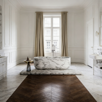 Baignoire moderne en marbre blanc de Carrare poli de luxe, étanche, garantie 1 an, pour salle de bain d'hôtel, escalier, évier extérieur, usage intérieur