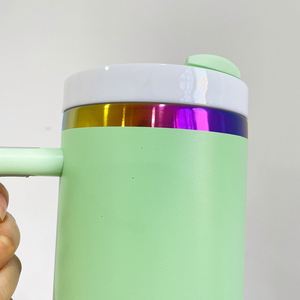 4Pack Logo Custom Engraved <b>Macaron</b> Green Powder Coated Rainbow Plated H2.0 40Oz Insulated Stainless Steel Tumbler - Product Image 4