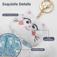 Porte-clés en peluche chat ballerine Kawaii, chaton dansant avec robe tutu à paillettes, breloque de sac mignonne et douce pour filles, cadeau de danse