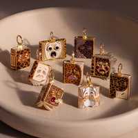 Pendentif Livre Magique Rétro Imprimé Léopard, Livre à Expressions Drôles de Dessins Animés, Accessoire DIY pour Bracelet et Collier, Petit Accessoire