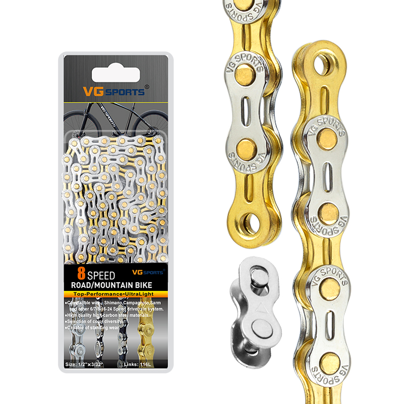 アクセサリー POTER BICYCLE CHAIN LONG GOLD VG Sports 6 7 8 18 21 24 Speed Half Hollow EL Bicycle Chain