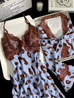 Nuevo camisón sexy estilo Pure Desire con estampado de leopardo y tirantes, cuello en V, para mujer, con espalda descubierta y encaje, ideal para el hogar.