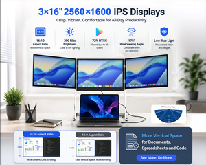 Moniteur portable OEM triple écran pour gaming avec support, 16 pouces 2K, pliable, fin, HDMI, USB-C, pour bureau et extérieur - Product Image 4