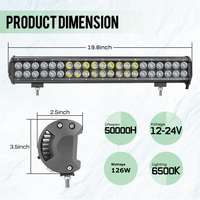 Barra de Luces LED de Doble Fila de 20 Pulgadas con Protección Contra Salpicaduras, Haz de Luz Amplio y Concentrado de 126W para Vehículos Todoterreno