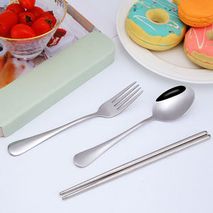 Portable Reusable Stainless Steel Chopsticks Spoon Fork Cutlery Set with Wheat <b>Box</b> - Product Image 3
