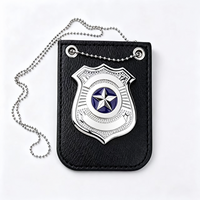 Badge de sécurité personnalisé en métal, badge de service avec support en cuir, plaqué or et argent, badge d'uniforme